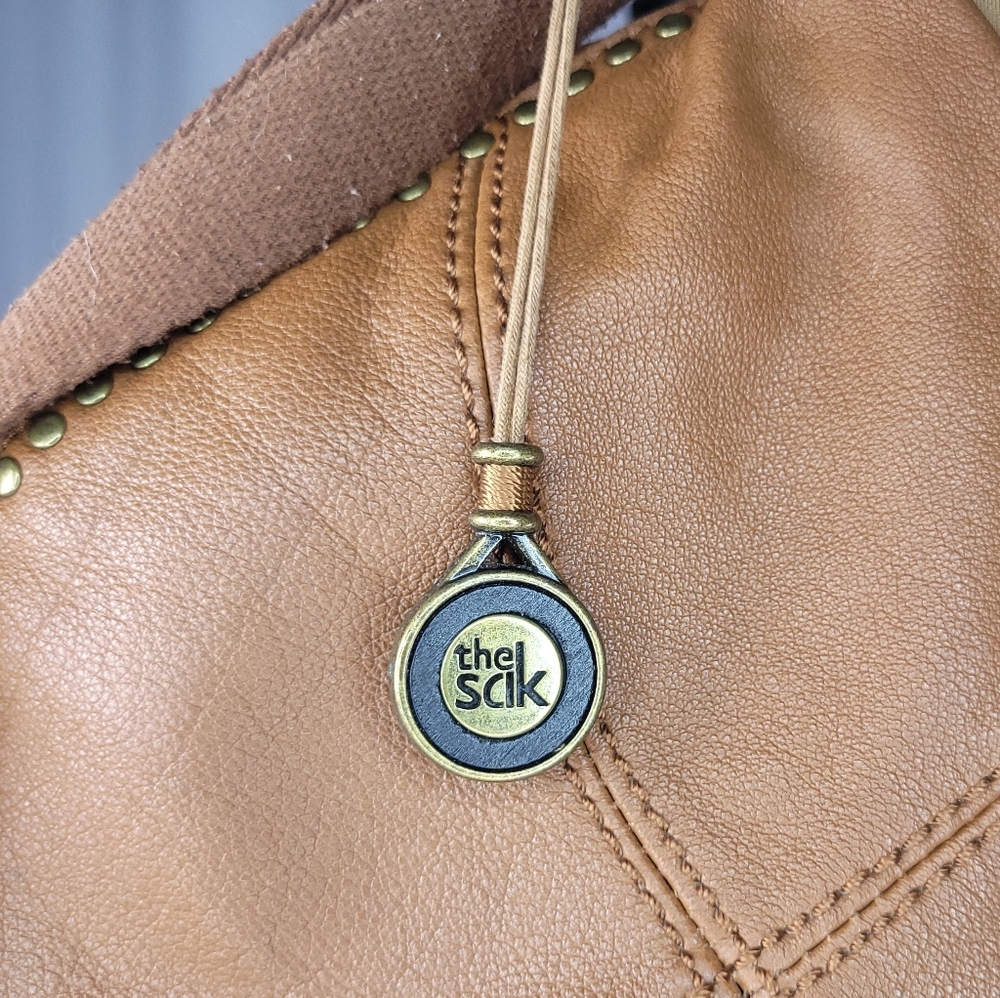 The Sak Boho Leather Crossbody Bag Tan Studded Flap Purse Adjustable Strap - Picture 2 of 10
